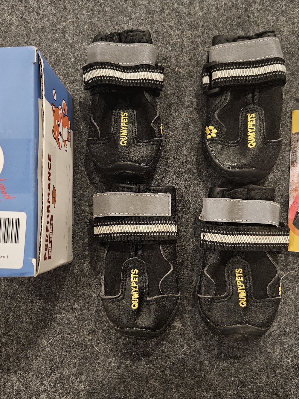 QUMY PET Black & Gray Reflective Dog Boots - Secure Velcro Straps (Set of 4)